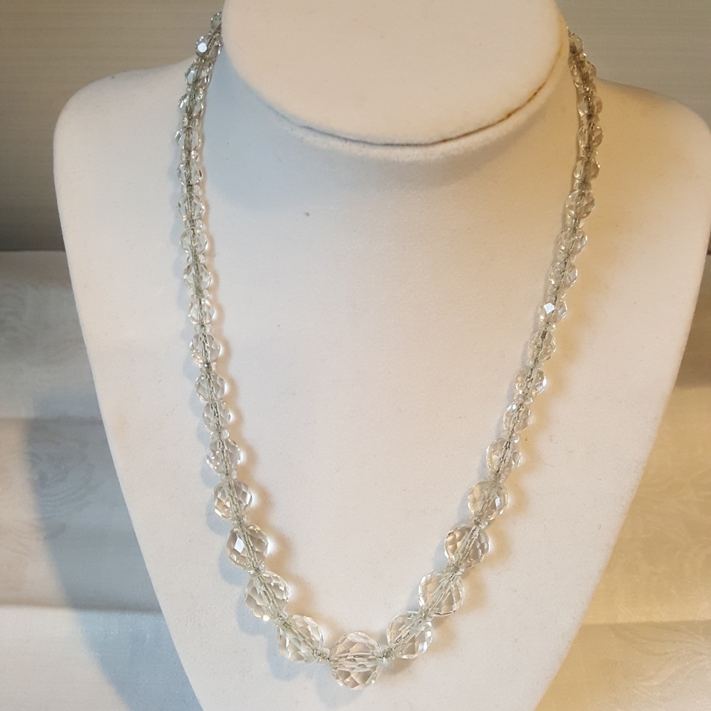 Vintage Cut and faceted crystal necklace on 16" chain